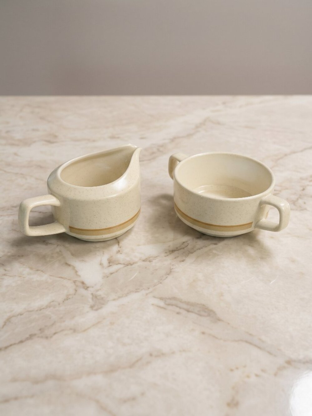 Vintage Lenox Temper-ware Beige Stoneware Creamer & Sugar Bowl Set No Lid